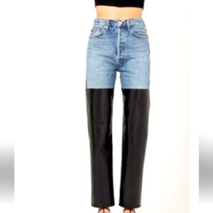 AGOLDE Pieced 90’s Leather Denim Pinch Waist Jeans